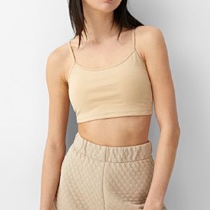 Cream beige minimalist organic cotton cropped spaghetti strap bralette NWT